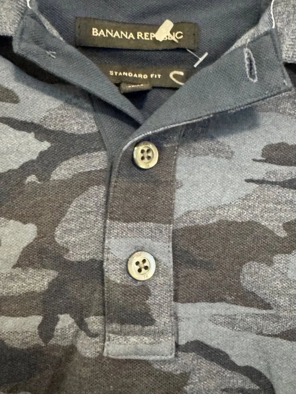 Banana Republic Mens Blue Camouflage Polo Shirt Standard Fit Size L